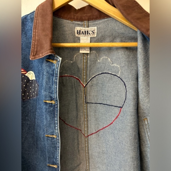 Vintage Americana Denim Barn Style Coat Appliqué Heart - Picture 5 of 6